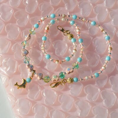 Vergoldete Delfin-Halskette mit Perlen, zierliche Halskette