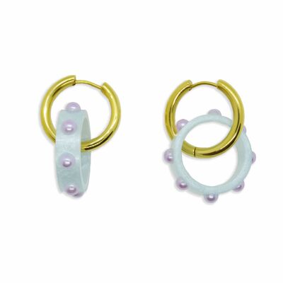 Double hoop earrings gold plated, Sky blue pendant earrings
