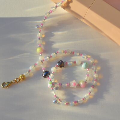 Collier ras de cou en perles d'opale daity, bijoux nuances blanches