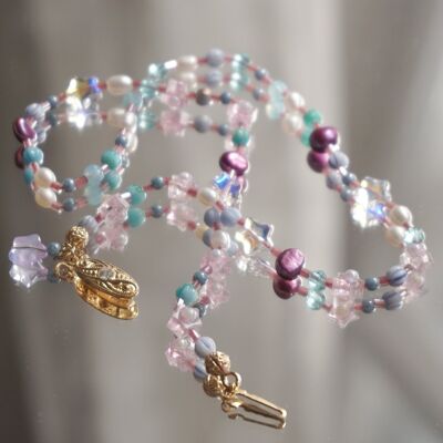 Collier de perles violettes avec perles, collier fermoir vintage