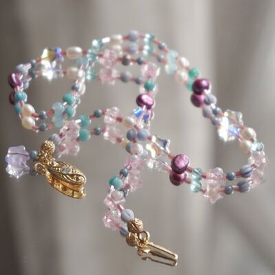 Collier de perles violettes avec perles, collier fermoir vintage