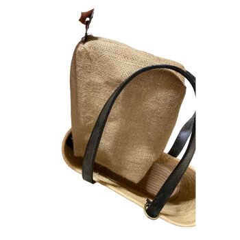 Sac Eco-Chic en Raphia avec pochette en Jute et lanières en Cuir 8