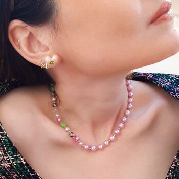 Collier de perles et de perles élégant, collier ras de cou en perles roses 3