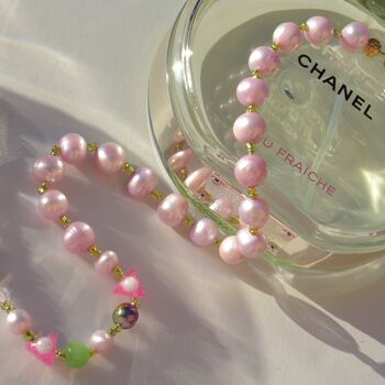 Collier de perles et de perles élégant, collier ras de cou en perles roses 4