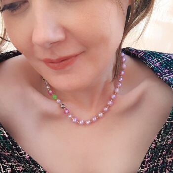 Collier de perles et de perles élégant, collier ras de cou en perles roses 5