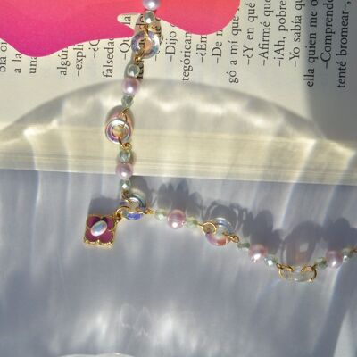 Collana di trifoglio rosa con perline, collana di perle estetiche da donna