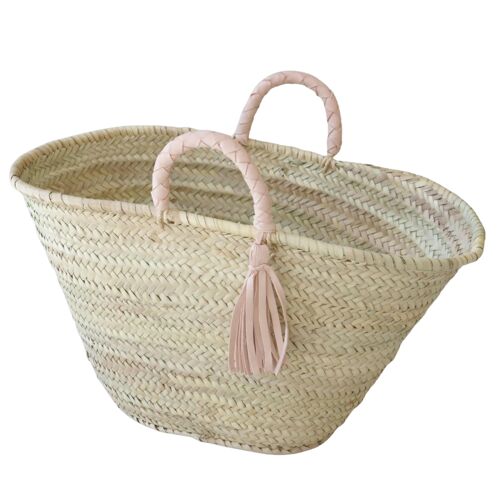 French Market Basket with Short Leather Handles tassels