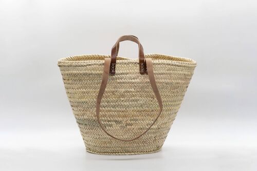 French Shopping Basket with long double Leather