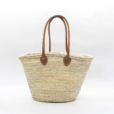 French Shopping Basket with long Leather