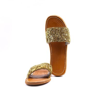 Gold Sequin leather Sandal