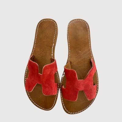H shaped RED leather Sandal