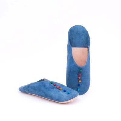 Hand embroidered Electric blue babouche slippers