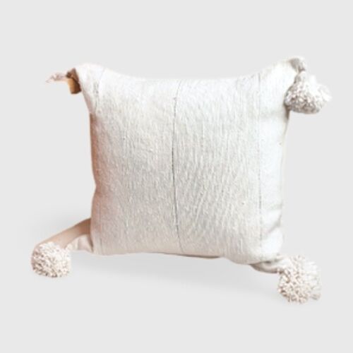 HANDWOVEN POMPOM PILLOW COVER 50X50 WITH GOLDEN STRIPES