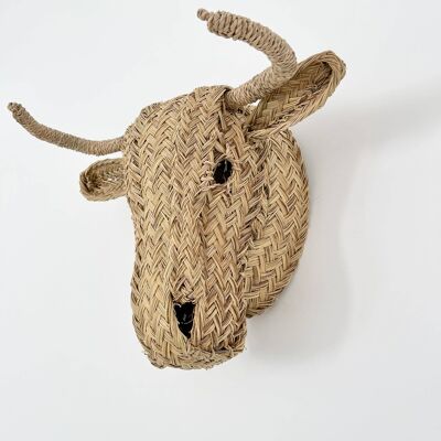 Colgante de pared de máscara de vaca de mimbre de decoración de mimbre tejido a mano