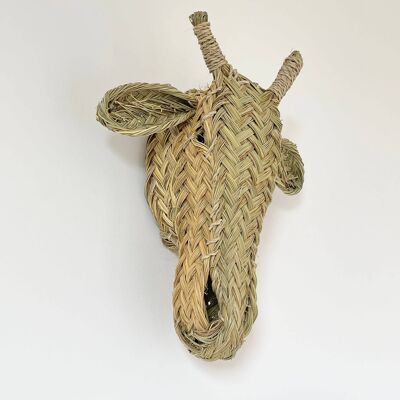 Appeso a parete con maschera giraffa in vimini con decoro in rattan intrecciato a mano