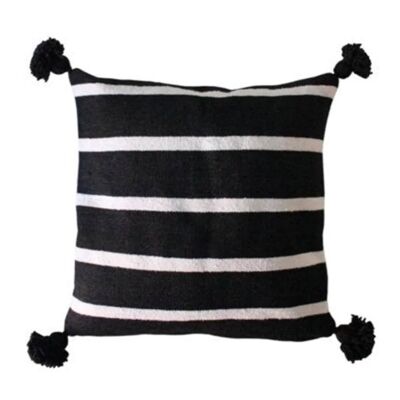Handwoven Wool-Cotton Cushion Pillow Covers with PomPoms
