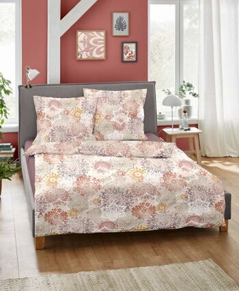 Linge de lit castor uni fleurs orange 2