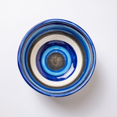 Bol en céramique Ø14 cm / Bleu - rayures - Nazar