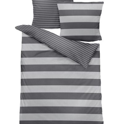 Gray melange flannel bed linen, stripes