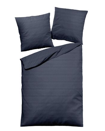 Linge de lit en flanelle chinée gris, rayures verticales 1