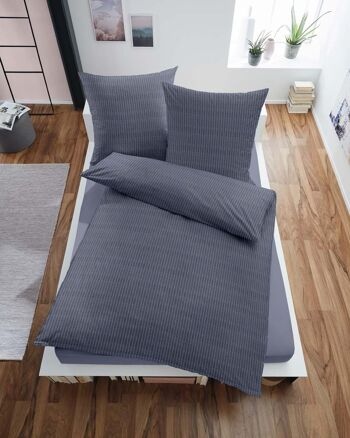 Linge de lit en flanelle chinée gris, rayures verticales 2