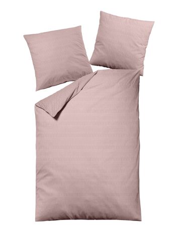 Linge de lit en flanelle chinée rose, rayures verticales 1