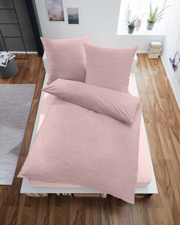 Linge de lit en flanelle chinée rose, rayures verticales 2