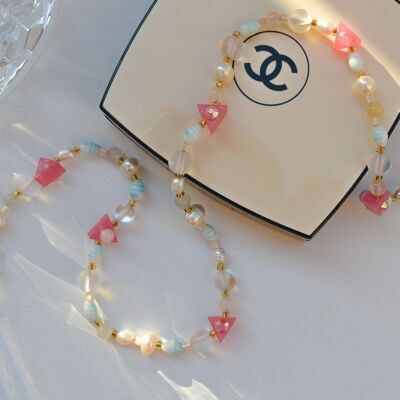 Pearl beaded necklace pink, Freshwater pearl necklace