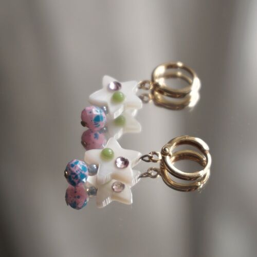 Celestial earrings huggie gold plated, Cute dangle earrings star