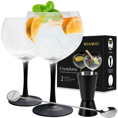 2 x 650 ml gin glasses set incl. Measuring cups & mixing spoons - Crystaluna Collection