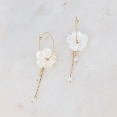 Safiya hoop earrings - pearly flower and cut crystals