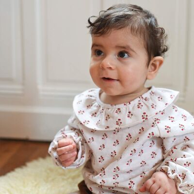 Langarmbluse Charline aus bedrucktem Leinen/Baumwolle in Ecru – Baby