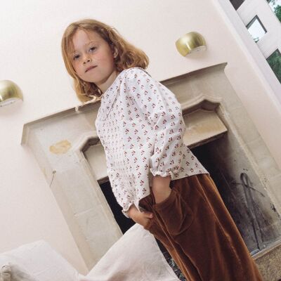Charline long-sleeved blouse in ecru printed linen/cotton - child