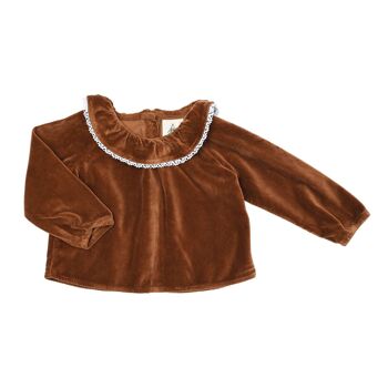 Blouse manches longues Charlotte velours cacao 2