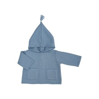 Burnou Anatole tricot bleu chiné 100% laine 2