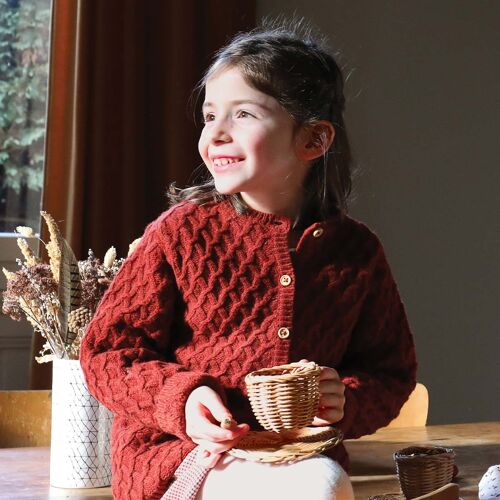 Cardigan Victoire tricot chataigne 100% laine - enfant