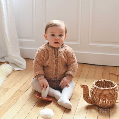 Cardigan reversibile Victoire in maglia di lana felpato beige screziato - baby