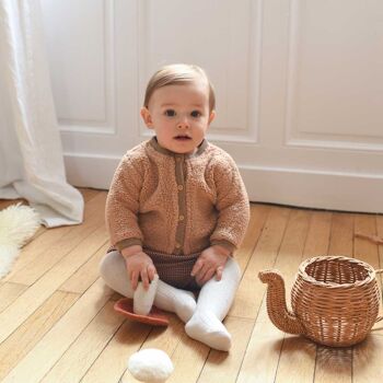 Cardigan Victoire tricot laine réversible moumoute beige chiné - bébé 1
