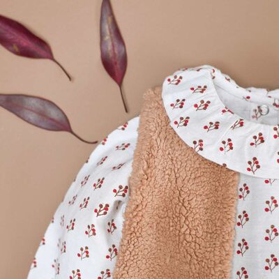 Sleeveless vest Agathe reversible wool knit mottled beige fleece - baby