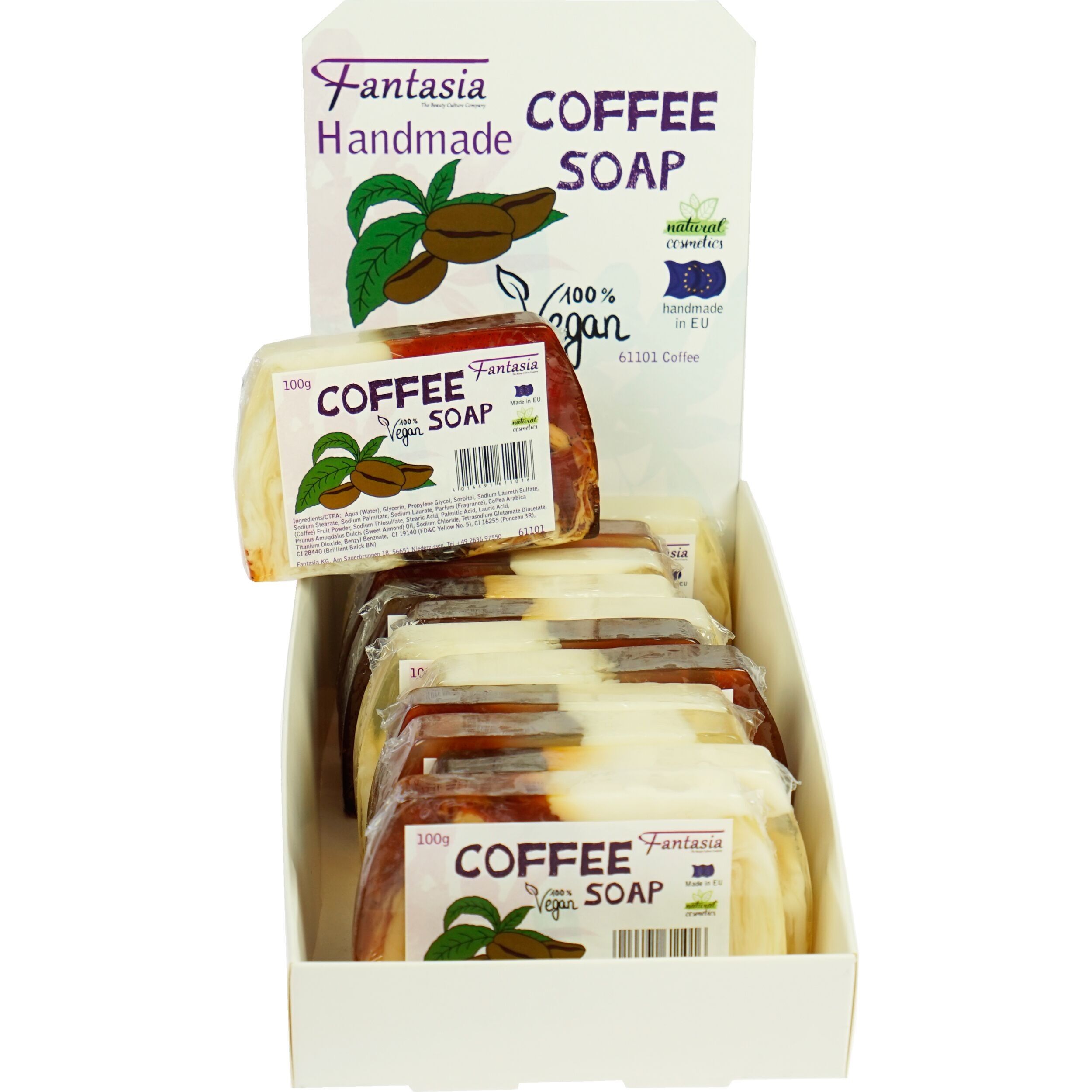 Présentoir avec 12 x Savon Café 10 x 6,7 cm 100 gr