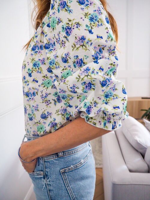 Blouse Monica à Fleurs avec des froufrous aux manches