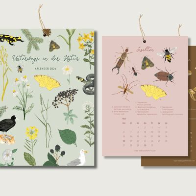 Kalender 2024 - Unterwegs in der Natur | Din A5 | Wandkalender | Natur | Pflanzen | Botanisch | Illustration | Blumen || HERZ und PAPIER