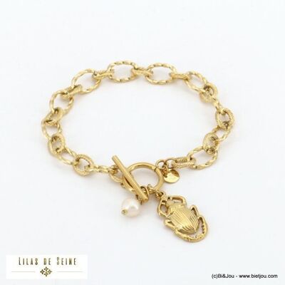 Bracelet acier scarabée perle chaîne grosse maille 0222159
