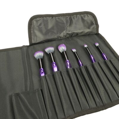 Brush bag equipped with 6 purple/black make-up brushes