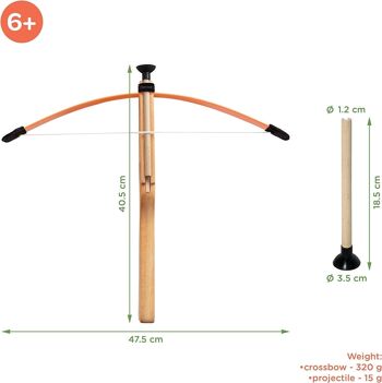 Arbalète Enfants | Jouet en bois avec 3 flèches, carquois et cible 3