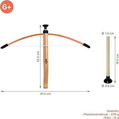 Small crossbow with 3 arrows, quiver and target | Children's wooden toys