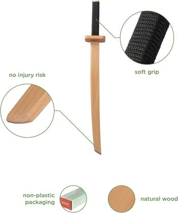 Épée de samouraï enfants longueur 58 cm | Épée Ninja Épée en bois pour enfants Épée pour enfants 2