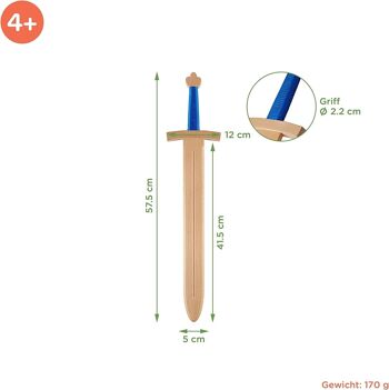 Épée jouet en bois véritable, bleue, grande, 57 cm 3