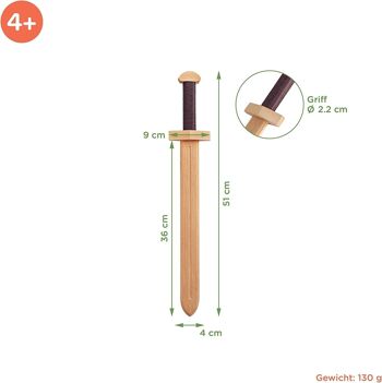 Épée jouet en bois véritable, 57 cm de long 2