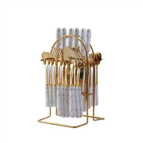 Cutlery set of 24 pieces on a ceramic base stainless steel handle in gold - white MB-2682D